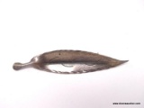 VINTAGE .925 STERLING SILVER NYE FEATHER BROOCH. MARKED ON THE BACK. IT MEASURES APPROX. 2-1/4