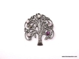 ANSON .925 STERLING SILVER TREE OF LIFE BROOCH WITH (5) PINKISH/PURPLE STONES. MARKED ON THE BACK.