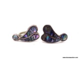 PAIR OF VINTAGE MEXICAN .925 STERLING SILVER & ABALONE SCREW BACK EARRINGS. THEY WEIGH APPROX. 4.50