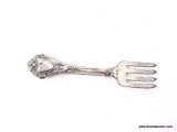 UNIQUE .925 STERLING SILVER DEMITASSE FORK. MARKED ON THE BACK. MEASURES APPROX. 2-1/2