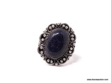 GERMAN SILVER & BLUE SUN STONE GEMSTONE RING. THE RING SIZE IS 6.