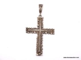 VERY NICE, LARGE .925 STERLING SILVER PEBBLE BORDERED BAILED CROSS. WEIGHS APPROX. 9.54 GRAMS &