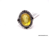 GERMAN SILVER & CITRINE GEMSTONE RING. THE RING SIZE IS 6.