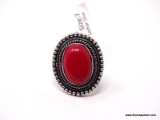 GERMAN SILVER & RED CORAL GEMSTONE RING. THE RING SIZE IS 7.