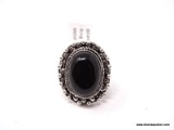 GERMAN SILVER & BLACK ONYX GEMSTONE RING. THE RING SIZE IS 6.