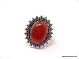 GERMAN SILVER & RED ONYX GEMSTONE RING. THE RING SIZE IS 6.