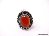 GERMAN SILVER & RED ONYX GEMSTONE RING. THE RING SIZE IS 9.