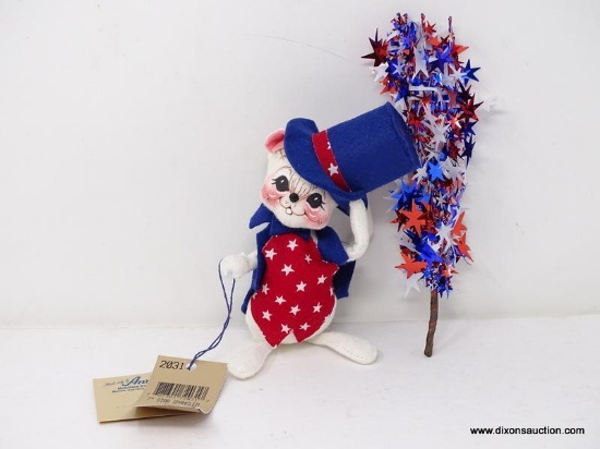 ANNALEE "STAR SPANGLED MOUSE" DOLL. MEASURES APPROXIMATELY 7 IN TALL. CODE #2031. VALUED AT $22.50