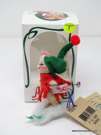 ANNALEE SKI BUNNY ORNAMENT. IS IN BOX. MEASURES APPROXIMATELY 3 IN TALL. CODE #7929. VALUED AT