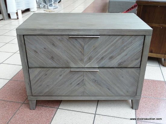 FAIRFAX 2 DRAWER NIGHTSTAND BY ABBYSON IN GRAY. MEASURES 34 IN X 19 IN X 26.5 IN. RETAILS FOR