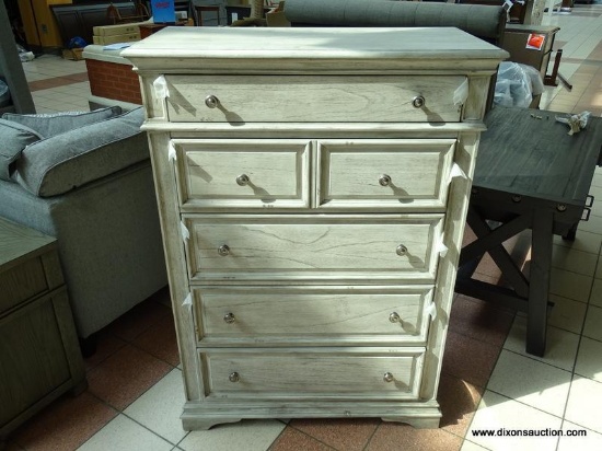 5-DRAWER CHEST FROM THE HIGHLAND PARK COLLECTION BY STEVE SILVER. GRAY IN COLOR. FEATURING FRAMED