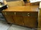 MAHOGANY 3 DRAWER OVER 2 DOOR BUFFET WITH PEWTER TONE PULLS ON THE DRAWERS AND INTERIOR SHELVES