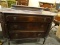 ANTIQUE MAHOGANY BUFFET WITH UPPER STORAGE AREA, 5 DRAWERS (1 FACE NEEDS TLC [IS PRESENT]) AND 2