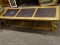 THOMASVILLE SOLID PECAN AND CANE BOTTOM COFFEE TABLE WITH 3 SLATE INSERTS ON THE TOP. MEASURES 86 IN