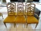 SET OF THOMASVILLE SOLID PECAN DINING CHAIRS WITH LADDER BACKS AND ORANGE UPHOLSTERED SEATS. ARMS