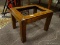 PINE END TABLE WITH SPACE FOR A GLASS INSERT. MEASURES 23 IN X 29 IN X 21 IN. ITEM IS SOLD AS IS