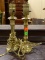 BRASS CANDLESTICK STYLE LAMPS. EACH MEASURES 10.5 IN TALL. NEED HARPS AND SHADES. ITEM IS SOLD AS IS