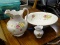 ANTIQUE FLORAL PAINTED CERAMIC BOWL & PITCHER SET WITH A MATCHING TOOTHBRUSH HOLDER. ITEM IS SOLD AS