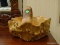 HAND CARVED BURL BASKET MADE FROM BIRDS EYE MAPLE. MEASURES 14 IN X 9 IN. ITEM IS SOLD AS IS WHERE