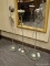 LOT OF 3 HANGING LIGHT FIXTURES WITH CLEAR GLASS BOTTOM AND SILVER FINISH BODIES. MEASURE 36 IN