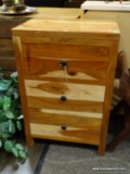 CYPRESS WOOD 3 DRAWER NIGHTSTAND. MEASURES 20 IN X 15.5 IN X 30 IN. ITEM IS SOLD AS IS WHERE IS WITH