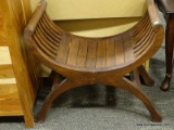 MAHOGANY DANTE CHAIR WITH SLAT SEAT. MEASURES 24 IN X 14 IN X 23 IN. ITEM IS SOLD AS IS WHERE IS