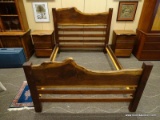 CYPRESS WOOD QUEEN SIZE BED FRAME. HEADBOARD AND FOOTBOARD ARE MADE FROM CARVED CYPRESS WITH THE BOX