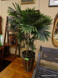 ARTIFICIAL FERN IN BROWN PLANTER WITH ROPE EDGING. MEASURES APPROXIMATELY 12 IN X 50 IN. ITEM IS