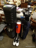 HARD VINYL GOLF CLUB CARRYING CASE WITH CONTENTS TO INCLUDE A CALLAWAY GOLF BAG WITH CLUBS, A SHAG