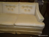 VINTAGE 3 CUSHION SOFA WITH REMOVABLE SEAT CUSHIONS. MEASURES 80 IN X 33 IN X 29 IN. ITEM IS SOLD AS