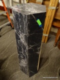 MARBLE FINISH PEDESTAL. MEASURES 12 IN X 12 IN X 42.5 IN. 1 PANEL IS PEELING OFF (POSSIBLY FIXED