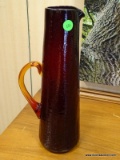 HAND BLOWN AMBERINA GLASS PITCHER. MEASURES 13.5 IN TALL. ITEM IS SOLD AS IS WHERE IS WITH NO