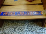 UVA VIRGINIA CAVALIERS ROAD SIGN IN BLUE AND ORANGE. MEASURES 42 IN X 6 IN. ITEM IS SOLD AS IS WHERE