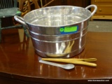 STEEL DOUBLE HANDLED BUCKET. MEASURES 18 IN X 8 IN. ITEM IS SOLD AS IS WHERE IS WITH NO GUARANTEES