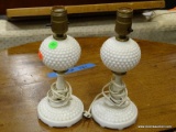 PAIR OF MILKGLASS AND HOBNAIL LAMPS. EACH MEASURES 11 IN TALL. ITEM IS SOLD AS IS WHERE IS WITH NO