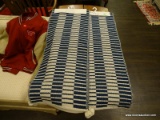 LOT OF (2) FIBER 2 LOOM BLUE AND WHITE TABLE RUNNERS WITH LABELS. ITEM IS SOLD AS IS WHERE IS WITH