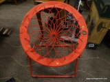 RED BUNJO BUNGEE STYLE CHAIR. FOLDS FOR EASY STORAGE. MEASURES 31.5 IN X 32 IN. ITEM IS SOLD AS IS