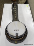 VINTAGE HONDO II BANJO. NEEDS STRINGS, TUNING, AND THE BACK TO BE RE-ATTACHED. HAS CASE. ITEM IS