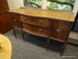 ANTIQUE FEDERAL STYLE SIDEBOARD WITH REEDED COLUMN LEGS AND CORNERS, BRASS HANDLES WITH EAGLES MADE