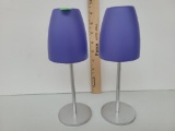SET OF TWO VOTIVE CANDLE STANDS WITH GLASS SHADES