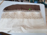 SET OF 3 BROWN AND CREAM WINDOW CURTAIN PANELS - APPROX SIZE 54x82 - APPEAR TO BE NEW