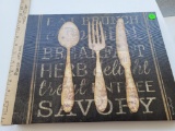KITCHEN SPOON, FORK, KNIFE CANVAS APPROX 12 X 14
