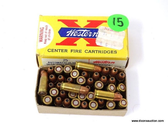 BOX OF APPROX. 40 X WESTERN .25 AUTO 50GR.