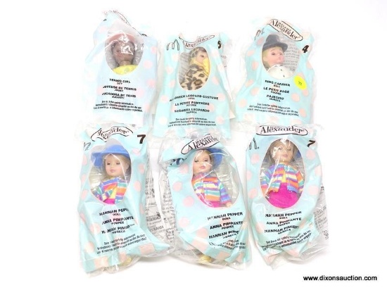 LOT OF MCDONALDS & MADAME ALEXANDER TOY DOLLS IN PLASTIC BAGGIES. TOTAL OF 6. EACH MEASURES 5 IN