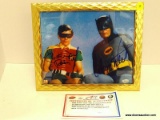 SIGNED PHOTO OF ADAM WEST AS BATMAN AND BURT WARD AS ROBIN, INCLUDES C.O.A. GOLD PICTURE FRAME,