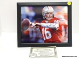 SIGNED PHOTO OF JOE MONTANA INCLUDES C.O.A., BLACK FRAME, PHOTO MEASSURES 8 IN X 10 IN. ITEM IS SOLD