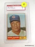 SLABBED TOPPS 1961 RICHIE ASHBURN CARD, EMC GRADING 5. ITEM IS SOLD AS IS WHERE IS WITH NO