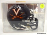 MINITURE HELMET SIGNED BY CHRIS SLADE OF UVA, AND PATRIOTS, IN A ACRYLIC CASE. ITEM IS SOLD AS IS