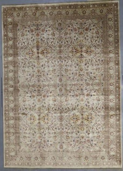 KASHAN CREAM/CREAM 10'X14'. THIS FINE ONE OF A KIND HAND KNOTTED RUG DESIGN ORIGINATED IN THE REGION
