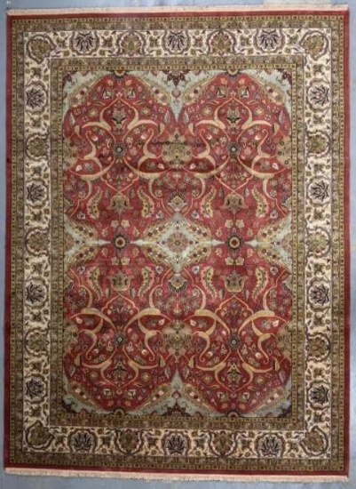 ISFAHAN PRIVATE RESERVE 9X12 SALMON/IVORY. THIS HIGH QUALITY HAND KNOTTED REPRODUCTION OF A FINE